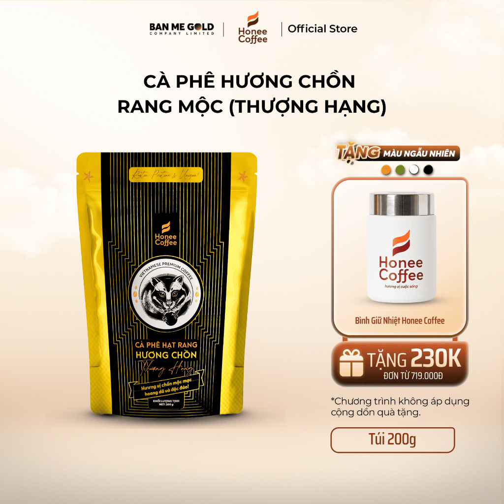 [TẶNG BÌNH] Cà Phê Hương Chồn (Vàng) Hạt Rang Mộc (200g) Cà Phê Chồn 100% Chính Hãng Ban Me Gold - Honee Coffee