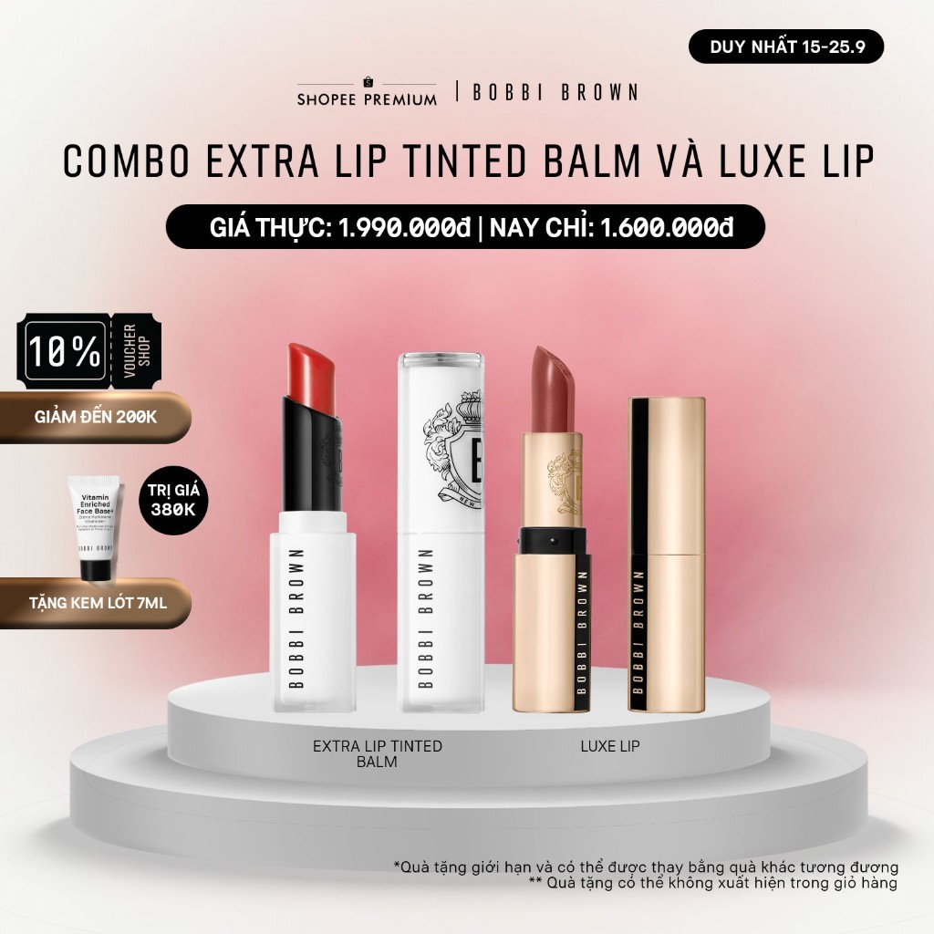 Bobbi Brown - Bộ 2 món: Son Dưỡng Bobbi Brown Extra Lip Tinted Balm và Son lì Luxe Lipstick