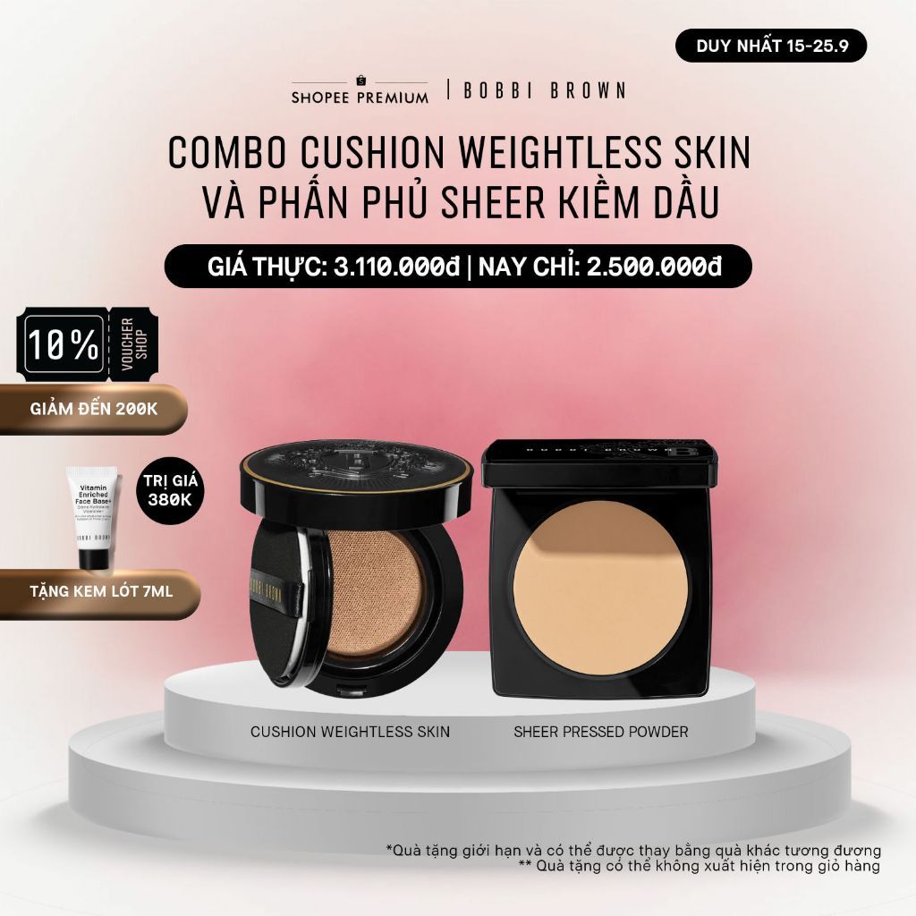 Bobbi Brown - Bộ 2 món: Phấn nước Bobbi Brown Weightless Skin Cushion Foundation SPF 40 PA+++,Phấn phủ Bobbi Brown Sheer