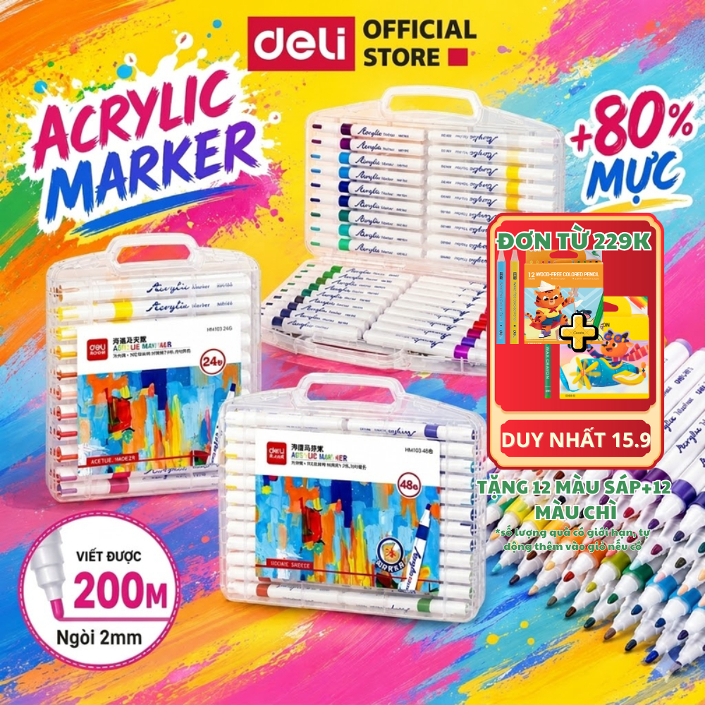[🔥TRỢ GIÁ + TẶNG 2 QUÀ] Bút Sơn Acrylic Marker Deli TĂNG 80% MỰC Bút Lông Màu 120 Màu Vẽ Mọi Chất Liệu