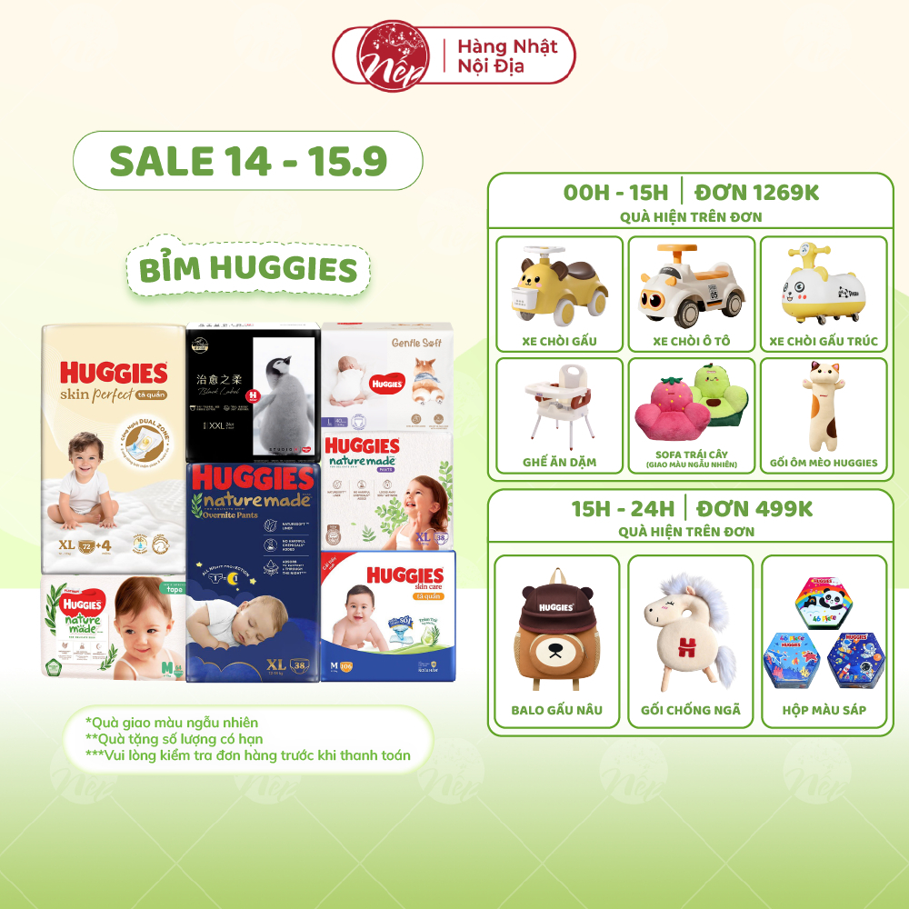 [TỔNG] Bỉm/tã dán/quần Huggies Platinum Nature Made Size NB60/S82/M64/L54/XL44/XXL26 - nepshop1