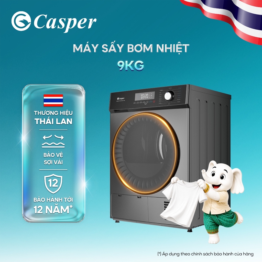 [KOL] Máy sấy bơm nhiệt Casper 9KG TD-P9HG1 - Chính hãng - Bảo hành 2 năm