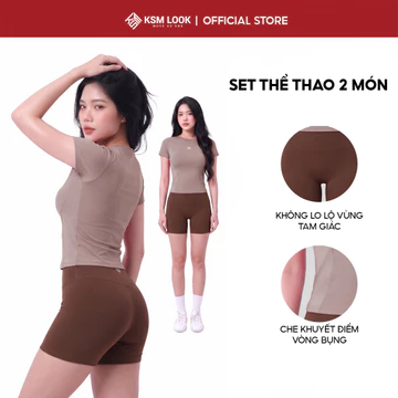 Bộ tập gym yoga aerobic nữ KSMLOOK, set đồ tập gym nữ co dãn 4 chiều, quần áo chạy bộ thoải mái tập luyện - S0836