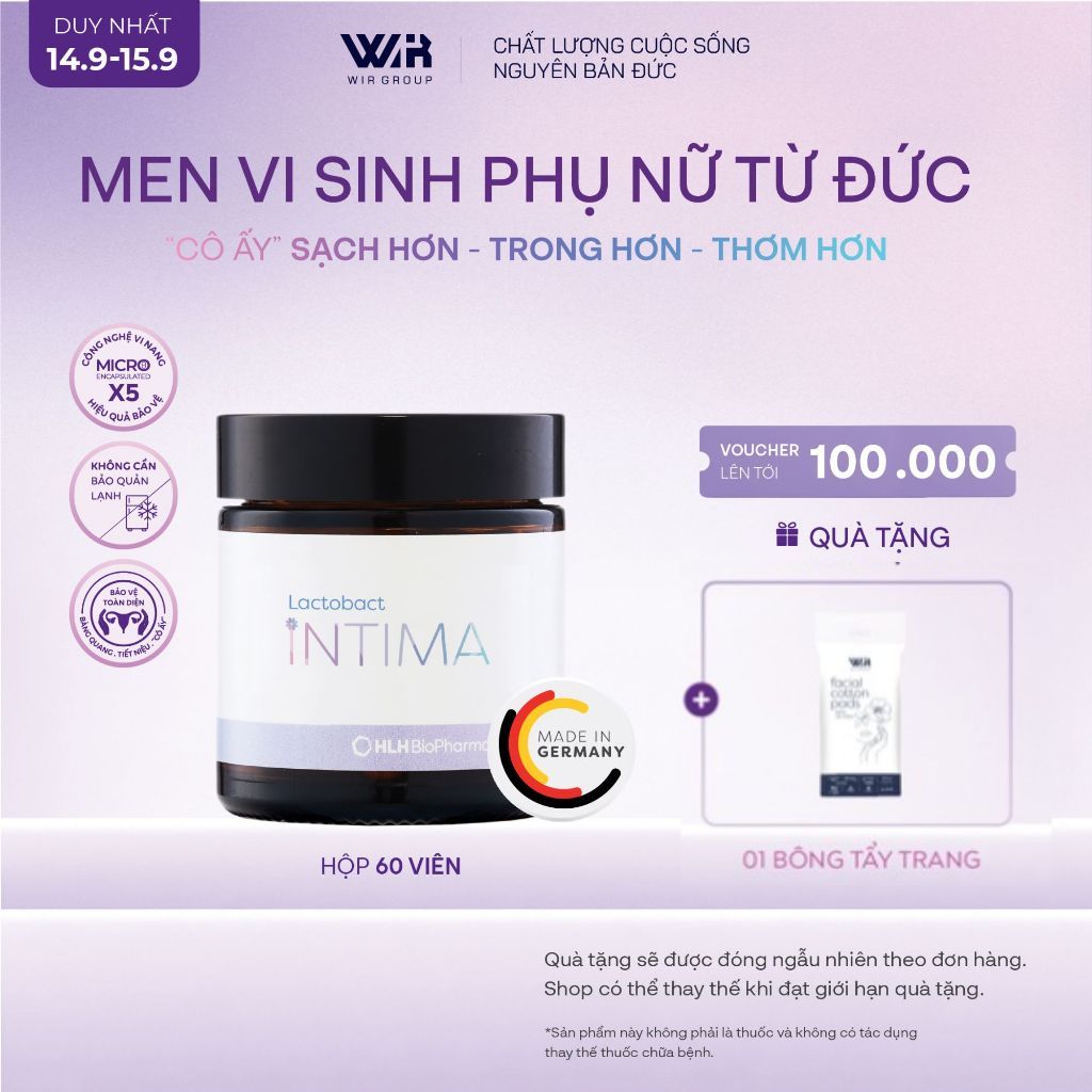 Hộp 60 Viên uống Men vi sinh phụ nữ Lactobact Intima bổ sung lợi khuẩn, Cranberry, D-Mannose từ Đức | Wir Group