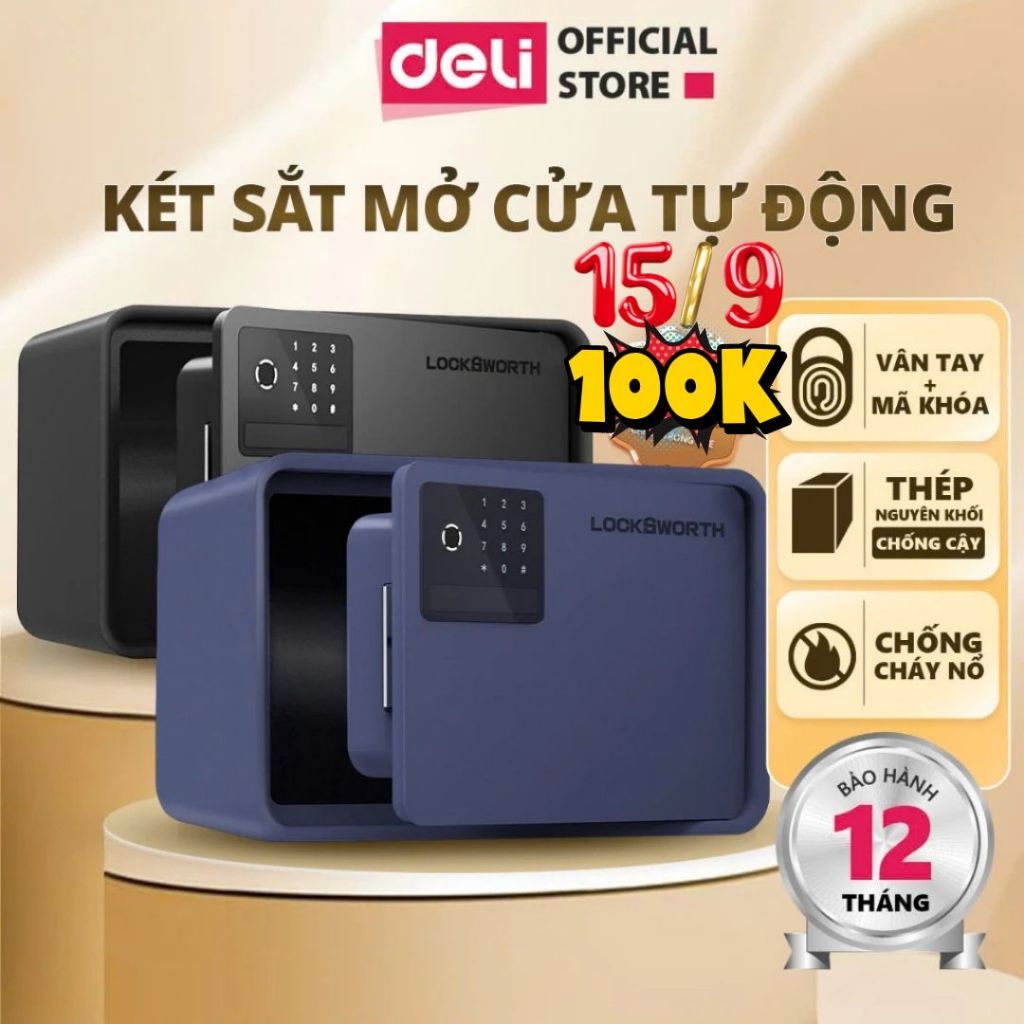 [HỎA TỐC] Két Sắt Mở Cửa Tự Động Deli Két Sắt Vân Tay Nhiều Màu Chống Cháy An Toàn Cho Gia Đình