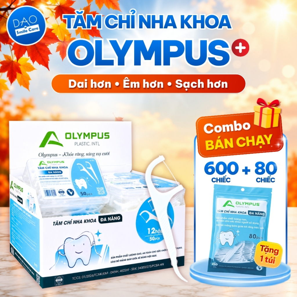 Tăm Chỉ Nha Khoa Olympus cao cấp 12 hộp/680 Chiếc, Sợi Siêu Dai Không Tưa Chỉ Thương Hiệu Việt Nam