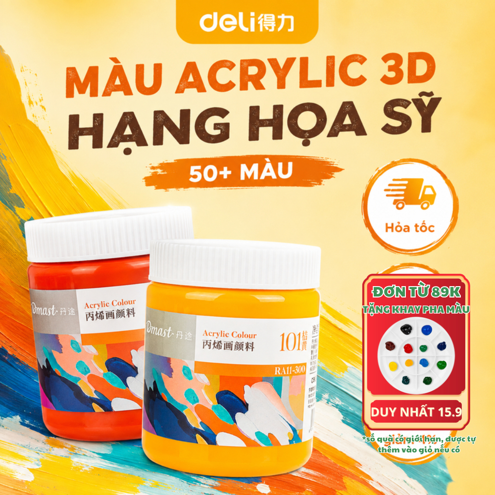 [🔥TẶNG QUÀ HOT] Màu Nước Acrylic 3D 300ml Deli Dmast Custom Vẽ Giáy, Áo, Tranh Tường, Gốm Sứ, Gỗ, Bía, Đá...