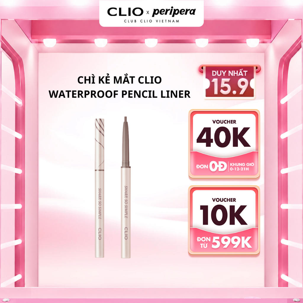 Chì Kẻ Mắt CLIO Sharp So Simple Waterproof Pencil Liner 0.14g Nét Mảnh Dễ Kẻ, Bám Lâu Trên Da Chính Hãng