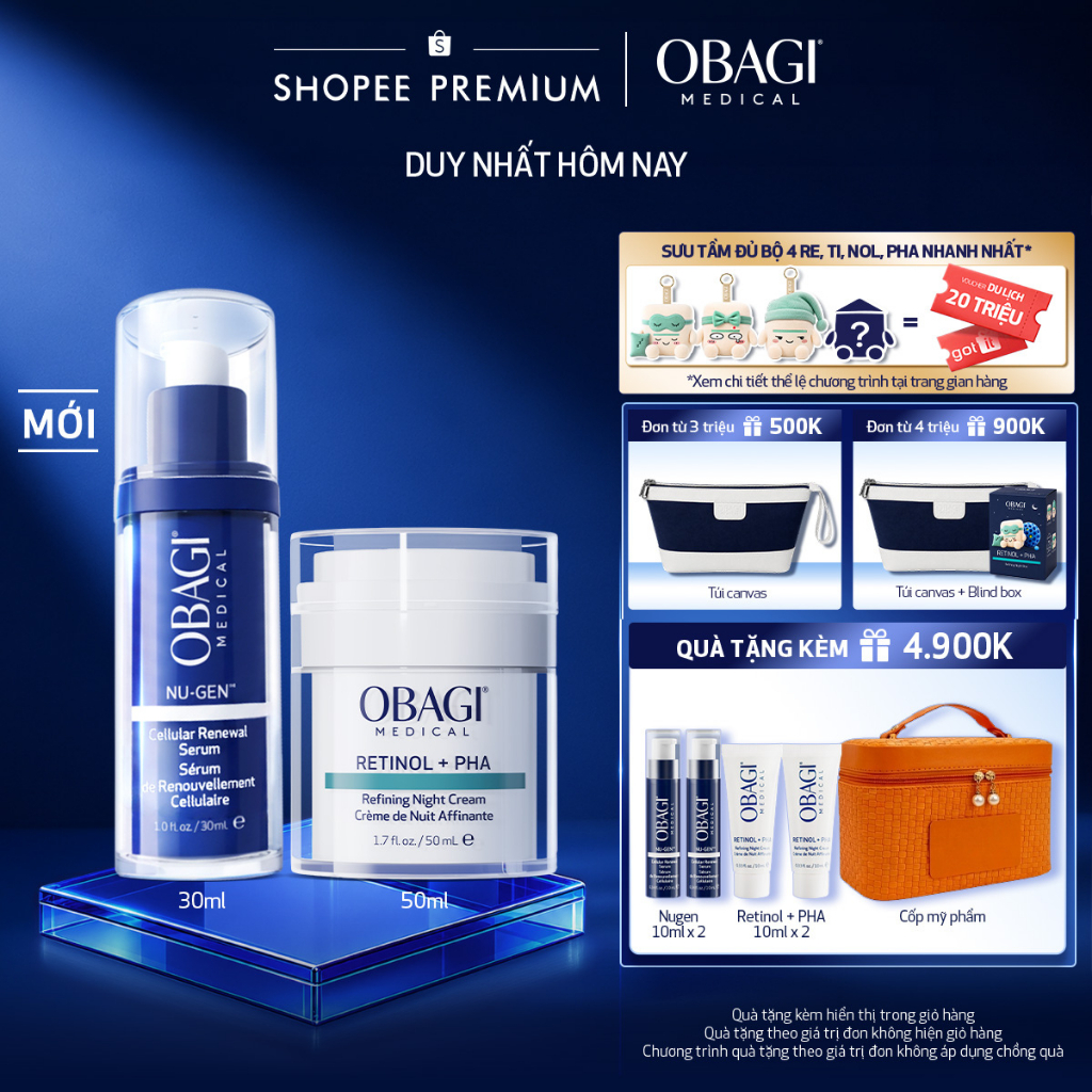 Combo Serum Kích Hoạt Năng Lượng Tế Bào Obagi Nugen 30ml & Kem Dưỡng Đêm Obagi Retinol + PHA 50ml