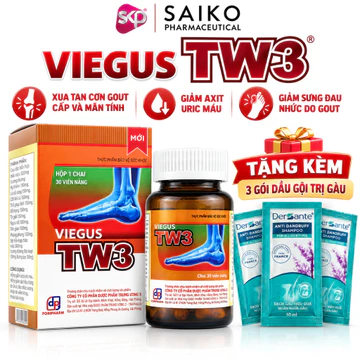 Viegus TW3 Viên Nang Hỗ Trợ Gout Cấp Và Mãn Tính, Hỗ Trợ Giảm Acid Uric Máu, Giảm Sưng Đau Nhức Khớp, Tặng 3 Gói Dầu Gội