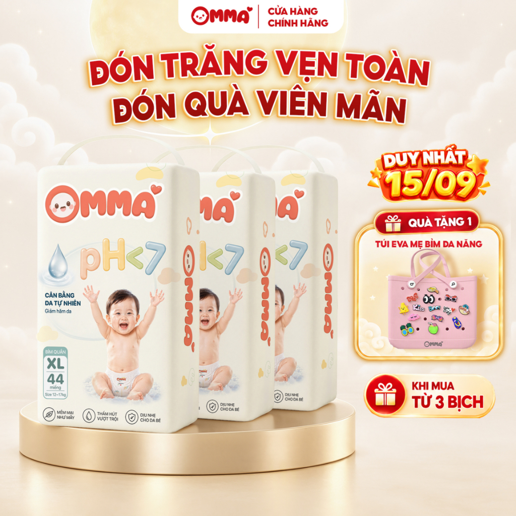 ĐỘC QUYỀN RA MẮT | Tã bỉm quần dán OMMA Care mềm mại, thấm hút tốt, pH<7 bảo vệ làn da bé, đủ size S/M/L/XL/2XL/3XL