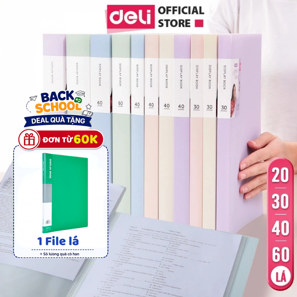 [🔥15/9 TẶNG FILE LÁ File Lá Đựng Tài Liệu A4 Deli 20/30/40/60 Lá Chống Bụi Không Thấm Nước Màu Pastel