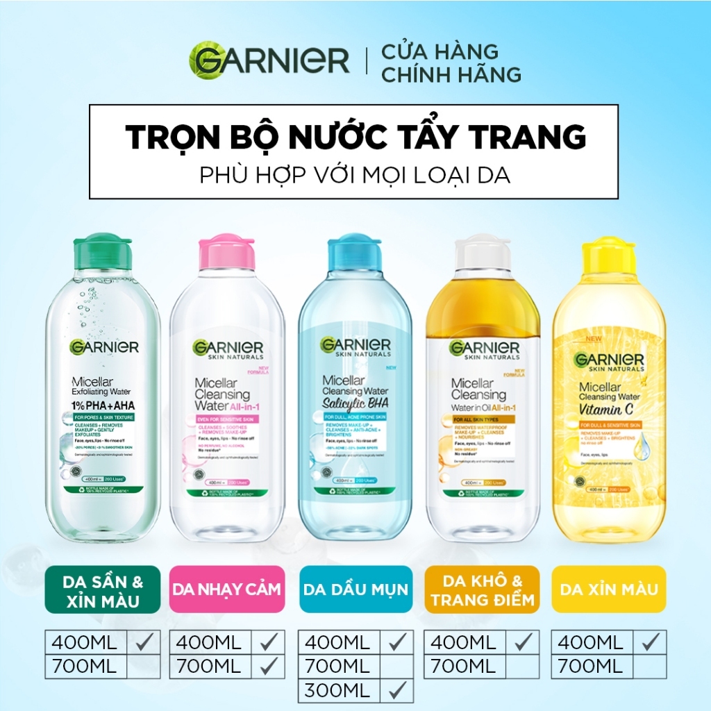 [CÓ SIZE MỚI] Nước Tẩy Trang làm sạch sâu dịu nhẹ cho mọi loại da - Garnier Micellar Cleansing Water 400ml & 700ml | BigBuy360 - bigbuy360.vn