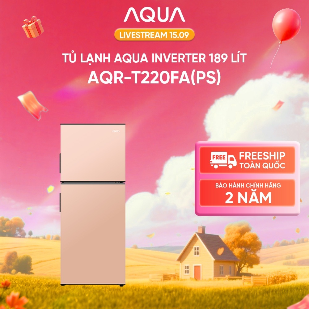 [SẢN PHẨM MỚI] Tủ Lạnh Aqua Inverter 189 lít Màu Hồng AQR-T220FA(PS) - Giao sau 7-10 ngày - Freeship