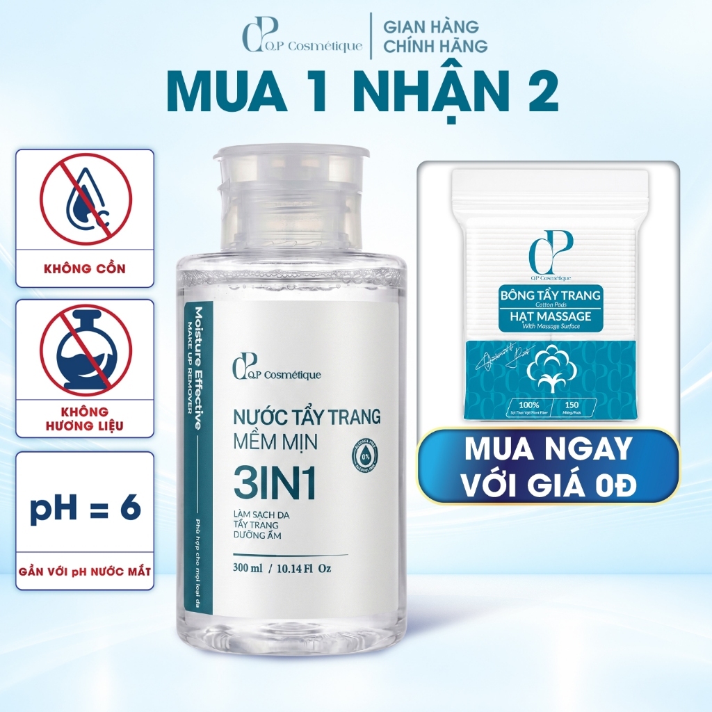Nước Tẩy Trang 3in1 Q.P Cosmétique 300ml Làm Sạch Makeup & Dưỡng Ẩm, Không Khô Căng Da
