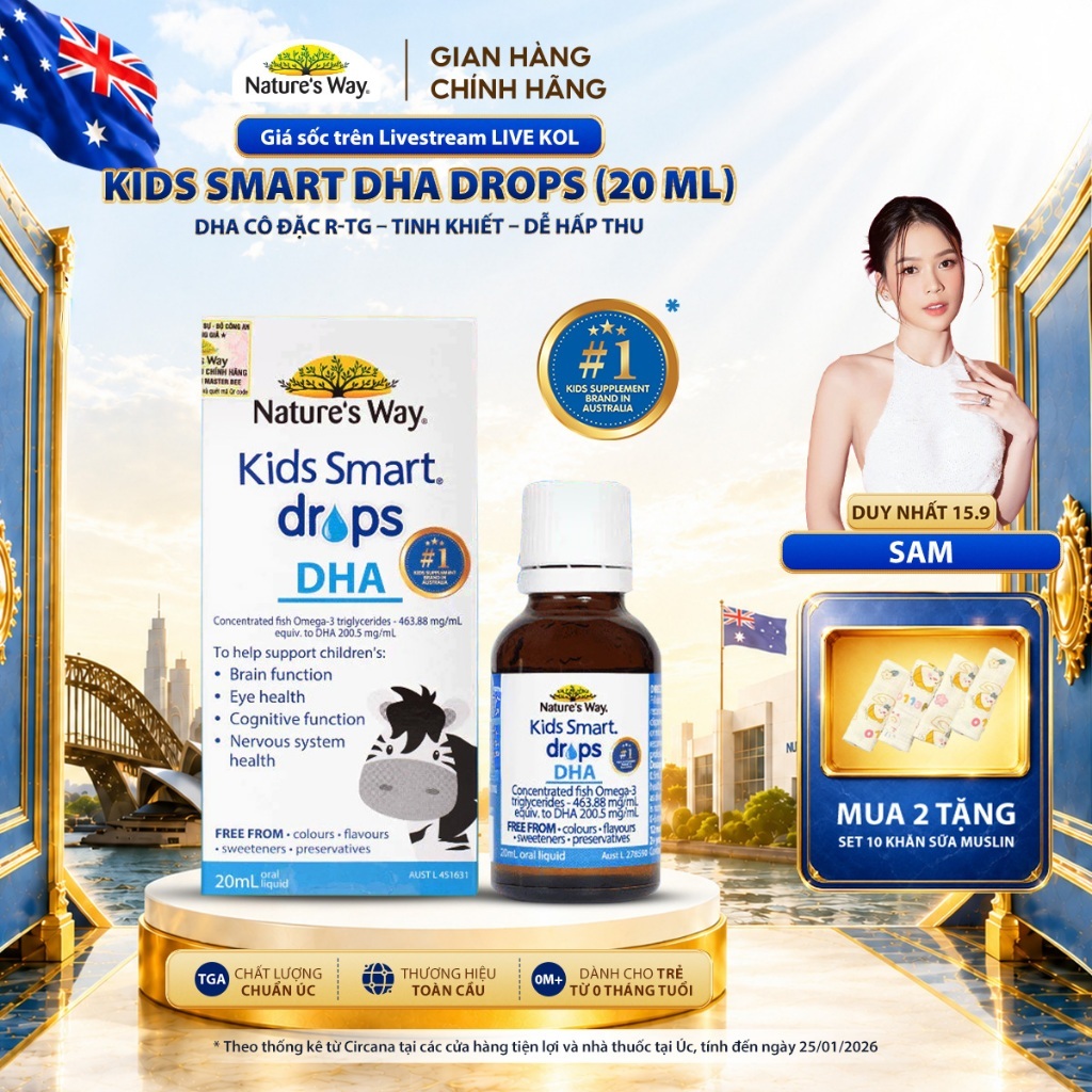 DHA Drops Nature's Way Kids Smart Bổ Sung DHA, EPA, Omega 3 RTG Cô Đặc, Hỗ Trợ Tốt Cho Não Và Mắt Cho Bé 20ml