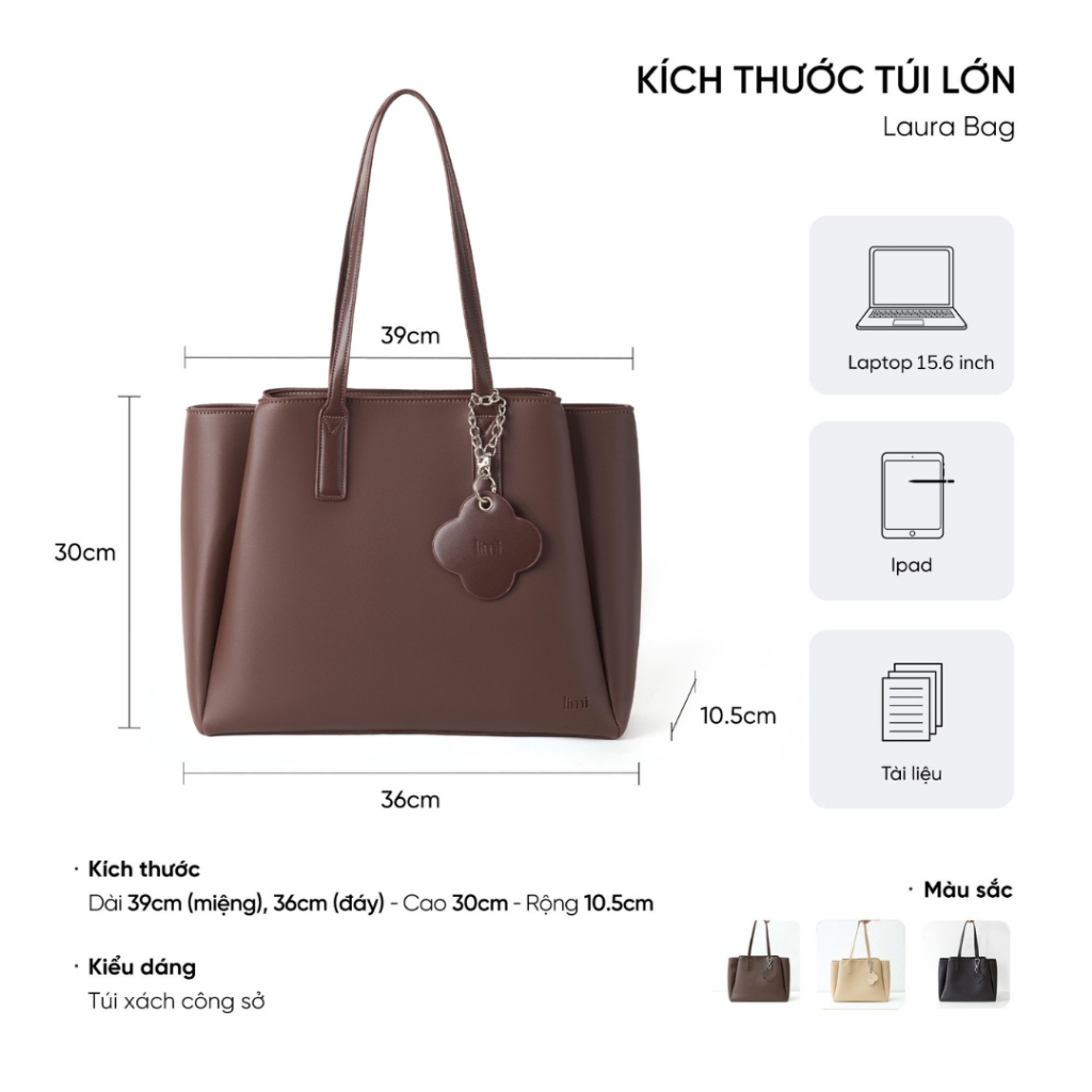 Túi xách công sở nữ da LIMI (3 màu) đựng laptop 15.6 tote da size lớn LAURA | BigBuy360 - bigbuy360.vn