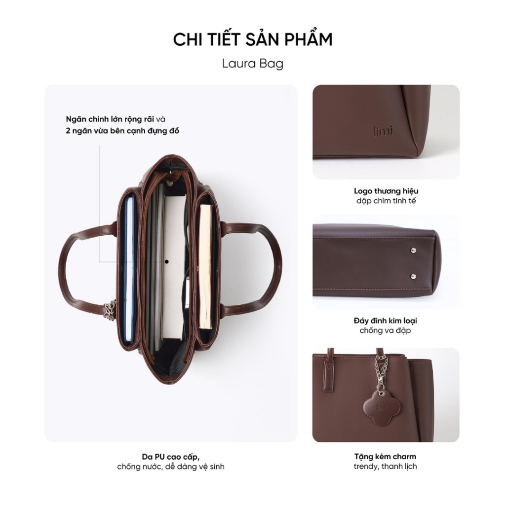 Túi xách công sở nữ da LIMI (3 màu) đựng laptop 15.6 tote da size lớn LAURA | BigBuy360 - bigbuy360.vn