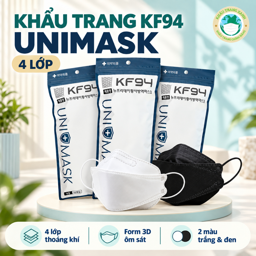 [Set 100 Chiếc] Khẩu Trang KF94 UNI MASK Chính Hãng 4 Lớp Kháng Khuẩn, Chống Bụi Mịn Hàng Cao Cấp