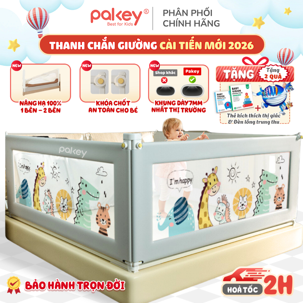 [MẪU MỚI] Thanh Chắn Giường PAKEY Chiều Cao Vượt Trội 105CM - Quây Giường Cho Bé Dễ Dàng Tháo Lắp - Bảo Hành Trọn Đời