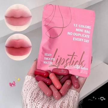 Son Môi Mini Dạng Viên 12 Màu 1 Gói 12 Cây, Son Lì Mini Nhiều Màu, Màu Đẹp Tự Nhiên, Nhỏ Gọn Tiện Lợi, Set Son Trang Điể