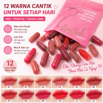 Set Son Mini 12 Màu Son Capsule Son Môi Lì Lên Màu Chuẩn Dễ Dùng Lâu Trôi Trang Điểm Môi Hằng Ngày Cho Nữ