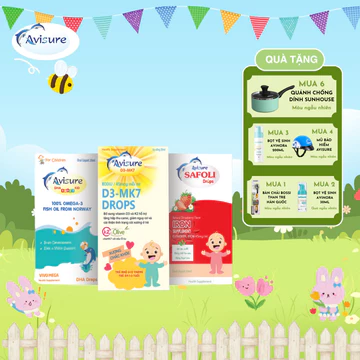 [QUÀ Y HÌNH] Bộ vi chất cho bé Avisure vitamin D3K2, Sắt hữu cơ, Kẽm, DHA tinh khiết cho bé khỏe mạnh thông minh