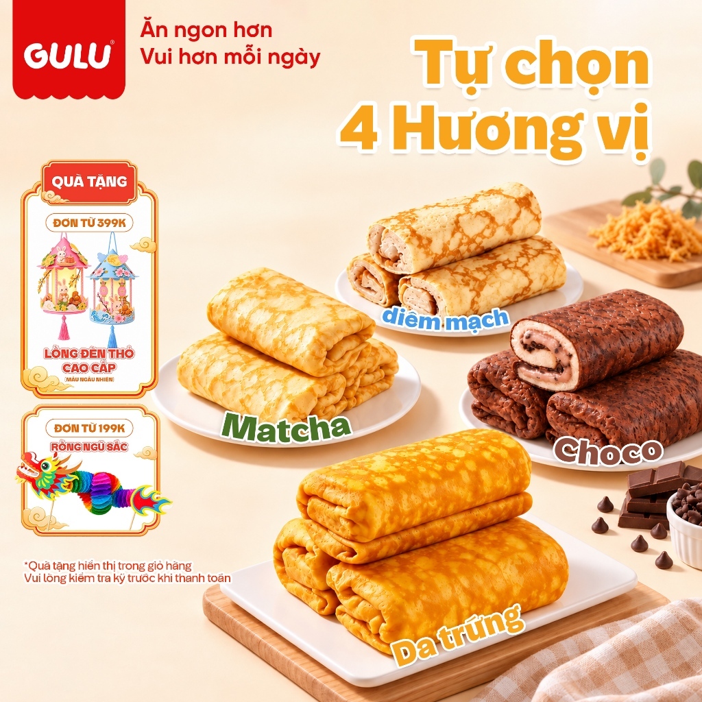 Bánh Da Trứng Cuộn Kem Tươi Chà Bông GULU FOODS