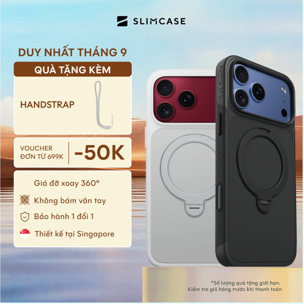 Ốp lưng STANDOUT iPhone 18 / 17 / 16 SLIMCASE - Giá đỡ xoay 360, siêu mỏng, bảo hành 2 năm