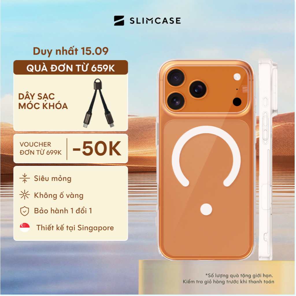 Ốp lưng iPhone 17 Pro Max / 17 Pro / 17 SLIMCASE - Không ố vàng, siêu mỏng, hỗ trợ sạc không dây
