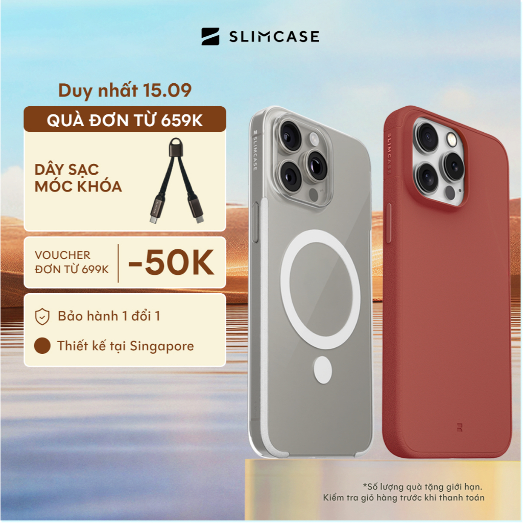 Ốp lưng iPhone 15 Pro Max / 15 Pro / 15 Plus / 15 SLIMCASE - Không ố vàng, hỗ trợ sạc không dây, siêu mỏng