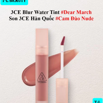 Son Kem Lì 3CE Hàn Quốc Mềm Mịn Môi Lâu Trôi Màu #Cam Đào Nude- 3CE Blur Water Tint #Dear March 4.6g
