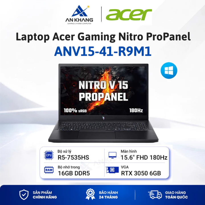 Laptop Acer Gaming Nitro ProPanel ANV15-41-R9M1(R5-7535HS;16GB; 512GB SSD; RTX3050;15.6" FHD; Win11) Bảo hành 24 tháng