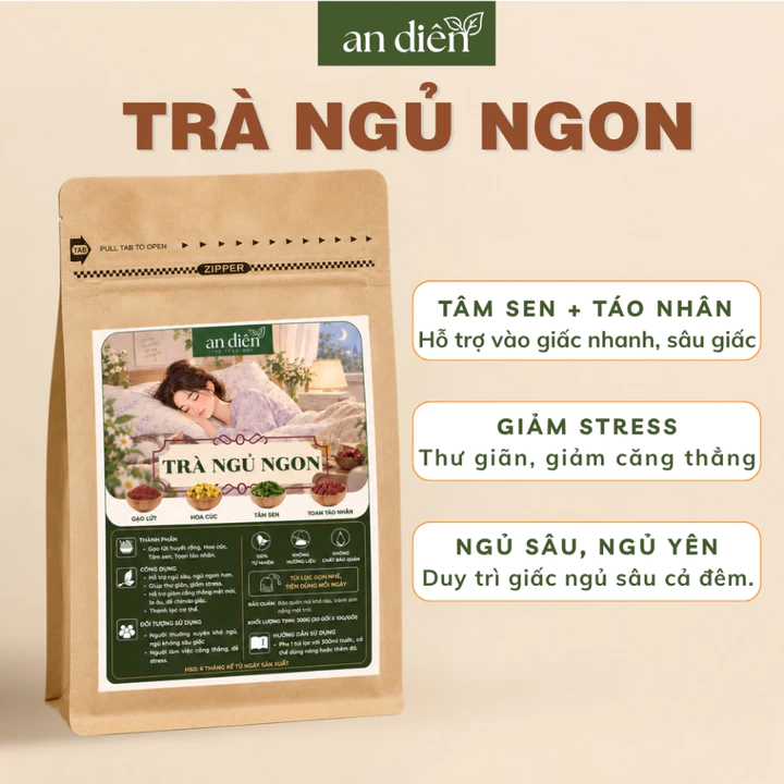 Trà ngủ ngon, trà tâm sen gạo lứt, trà tim sen hỗ trợ an thần, ngủ ngon, sâu giấc, hỗ trợ mất ngủ, thanh nhiệt
