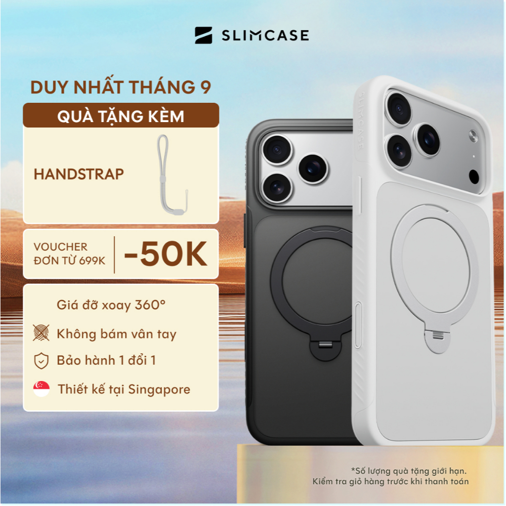Ốp lưng STANDOUT iPhone 17 Pro Max / 17 Pro & 16 Pro Max SLIMCASE - Giá đỡ xoay 360, siêu mỏng, bảo hành 2 năm