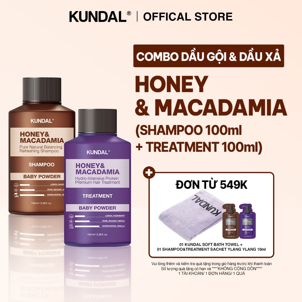 [MỚI] SET Dầu Gội & Dầu Xả KUNDAL Honey & Macadamia Phục Hồi Tóc Hư Tổn Giảm Gãy Rụng 100ml