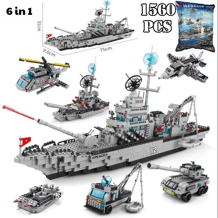 Bộ đồ chơi lắp ráp tàu chiến hạm 112 dài 70+cm, mô hình lắp ráp tàu chiến 1560 chi tiết dạng túi quà tặng cho bé