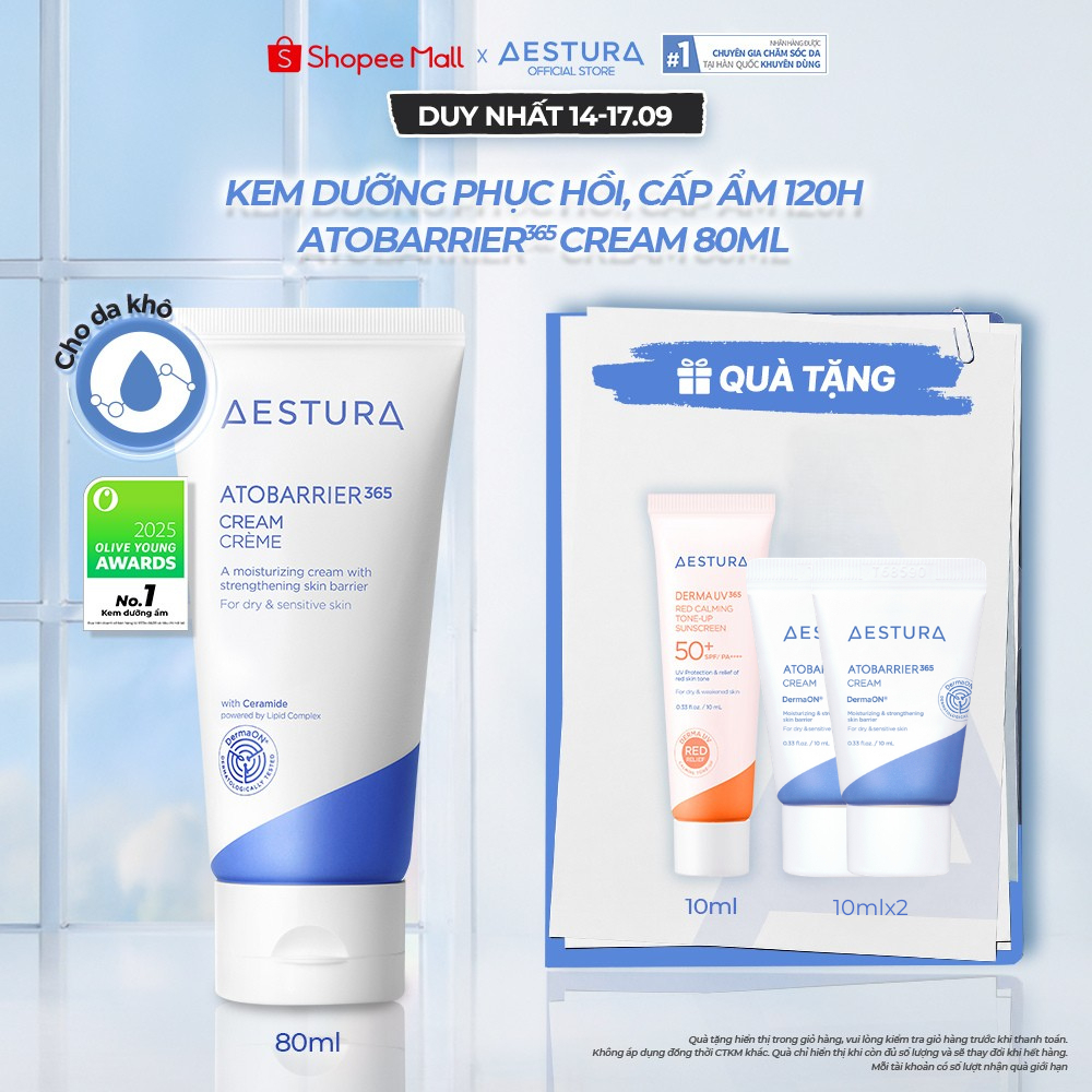 Kem dưỡng ẩm phục hồi và chăm sóc hàng rào bảo vệ da AESTURA ATOBARRIER365 Cream 80ml