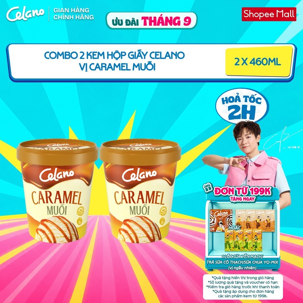 [KOL] [Hỏa tốc HN/HCM] [VỊ TỰ CHỌN] Combo 2 Kem Hộp Giấy CELANO vị Caramel Muối/ Vani (2 x 460ml)