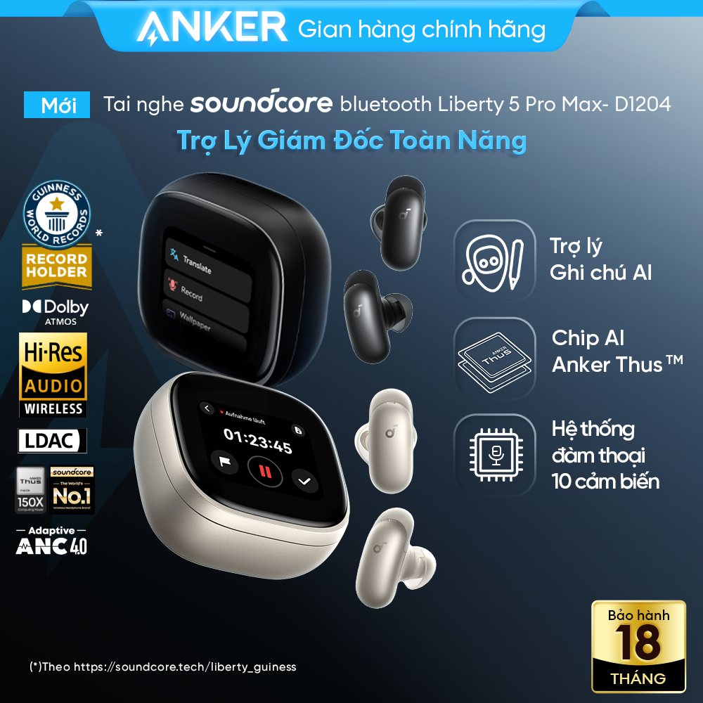 [NEW] Tai nghe bluetooth Soundcore 6.1 Soundcore Liberty 5 Pro Max | Trợ lý ghi chú AI | Đàm thoại 10 cảm biến- D1204
