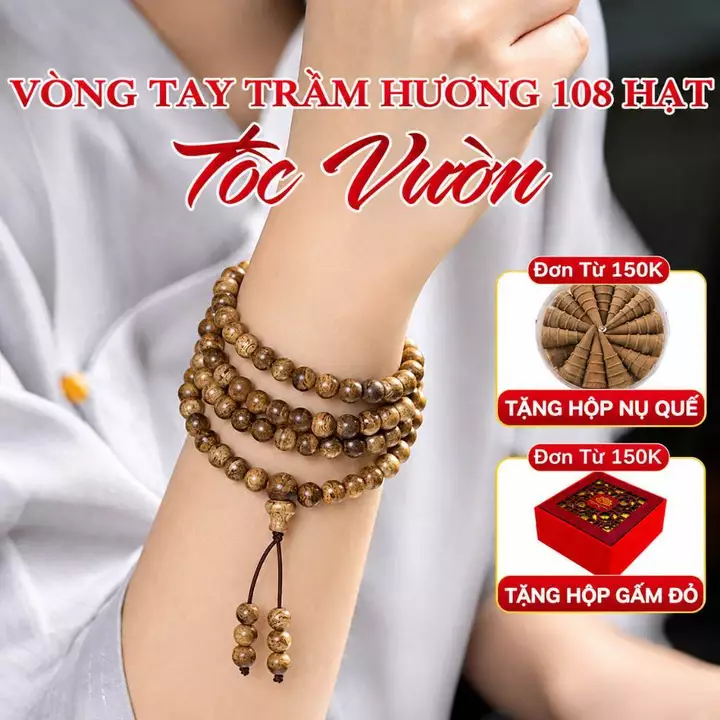 Vòng tay trầm hương chuỗi tràng 108 hạt trầm tóc vườn mang bình an may mắn - Xưởng Mộc Việt