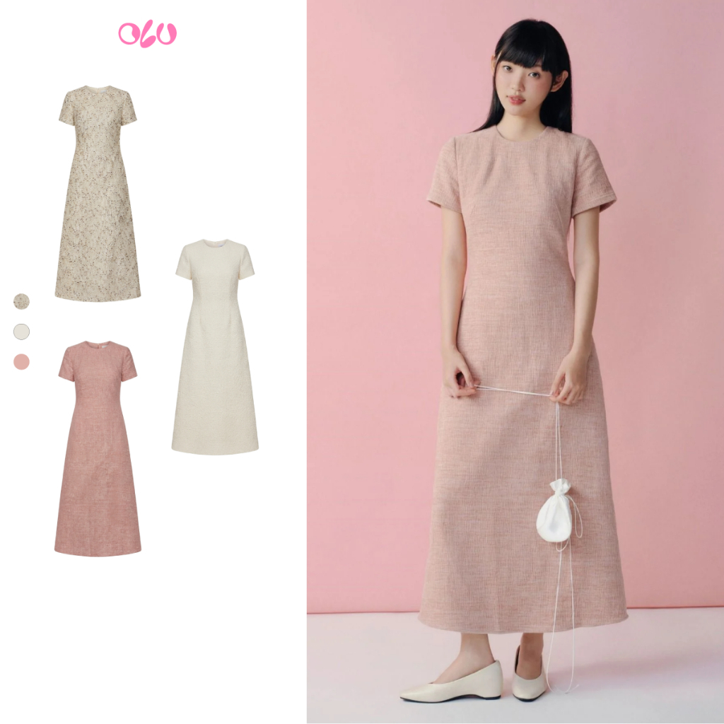 Đầm cổ tròn dáng ôm High Neck Midi Dress nữ tính nhiều màu OLV