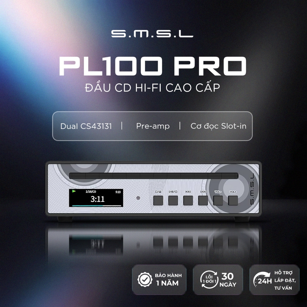 SMSL PL100 Pro CD Player MQA/MP3, Dual CS43131 DAC, Preamp, Nhỏ gọn ...