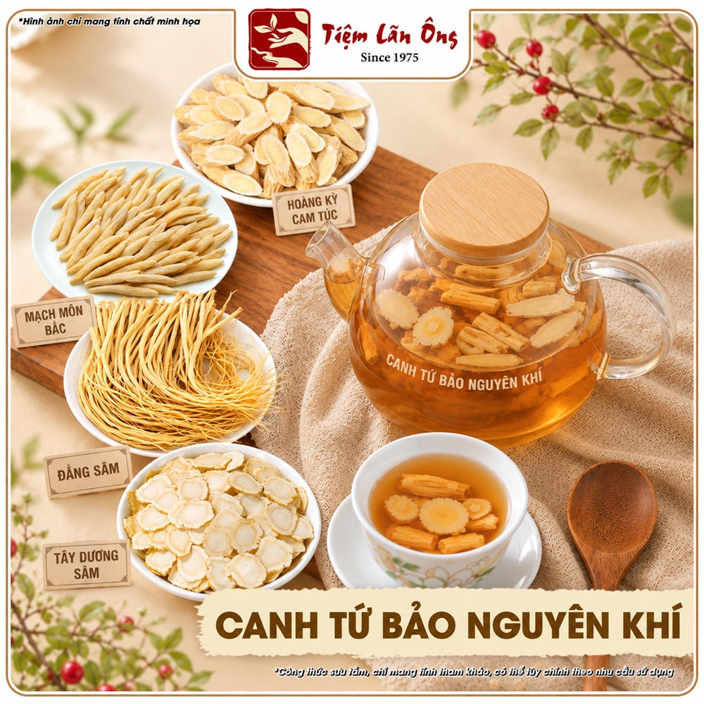 Canh nguyên khí tứ bảo, canh dưỡng sinh hỗ trợ thanh nhuận đường hô hấp, an thần ngủ ngon, thư giãn