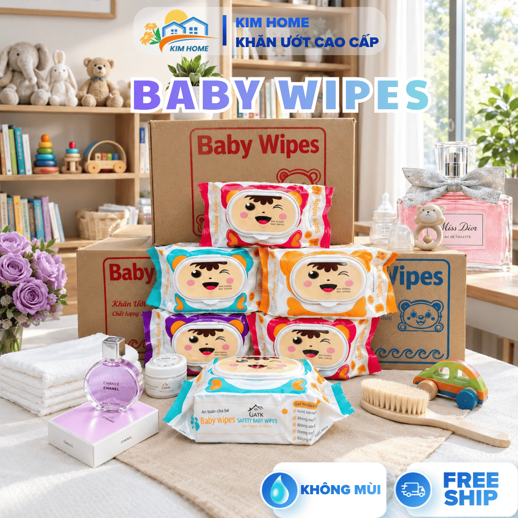 Combo 15, 20 Bịch Khăn Ướt Baby Wipes 650Gr - Không mùi, Không Cồn, An Toàn Cho Bé - Loại 350~400G