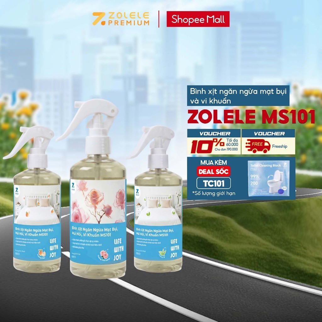 Bình Xịt Ngăn Ngừa Mạt Bụi MS101 Mùi Hôi Vi Khuẩn Zolele, An Toàn Cho Trẻ Nhỏ 1 Chai - 2 Chai Mix