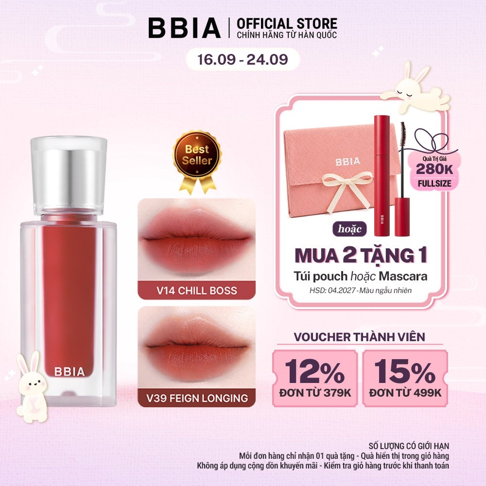 Son kem nhung thuần chay, nhẹ môi BBIA Last Velvet Tint V Edition 5g