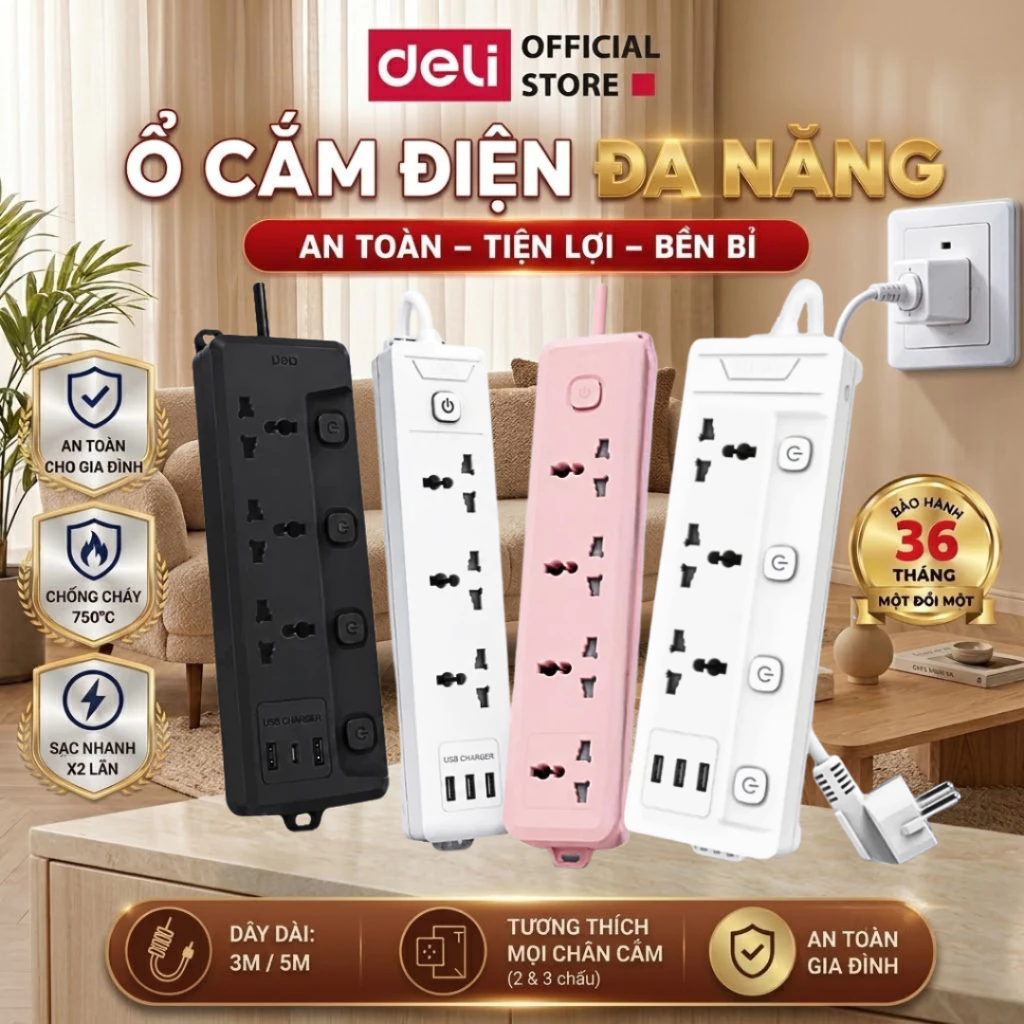 Chi tiết các dòng ổ cắm điện Deli