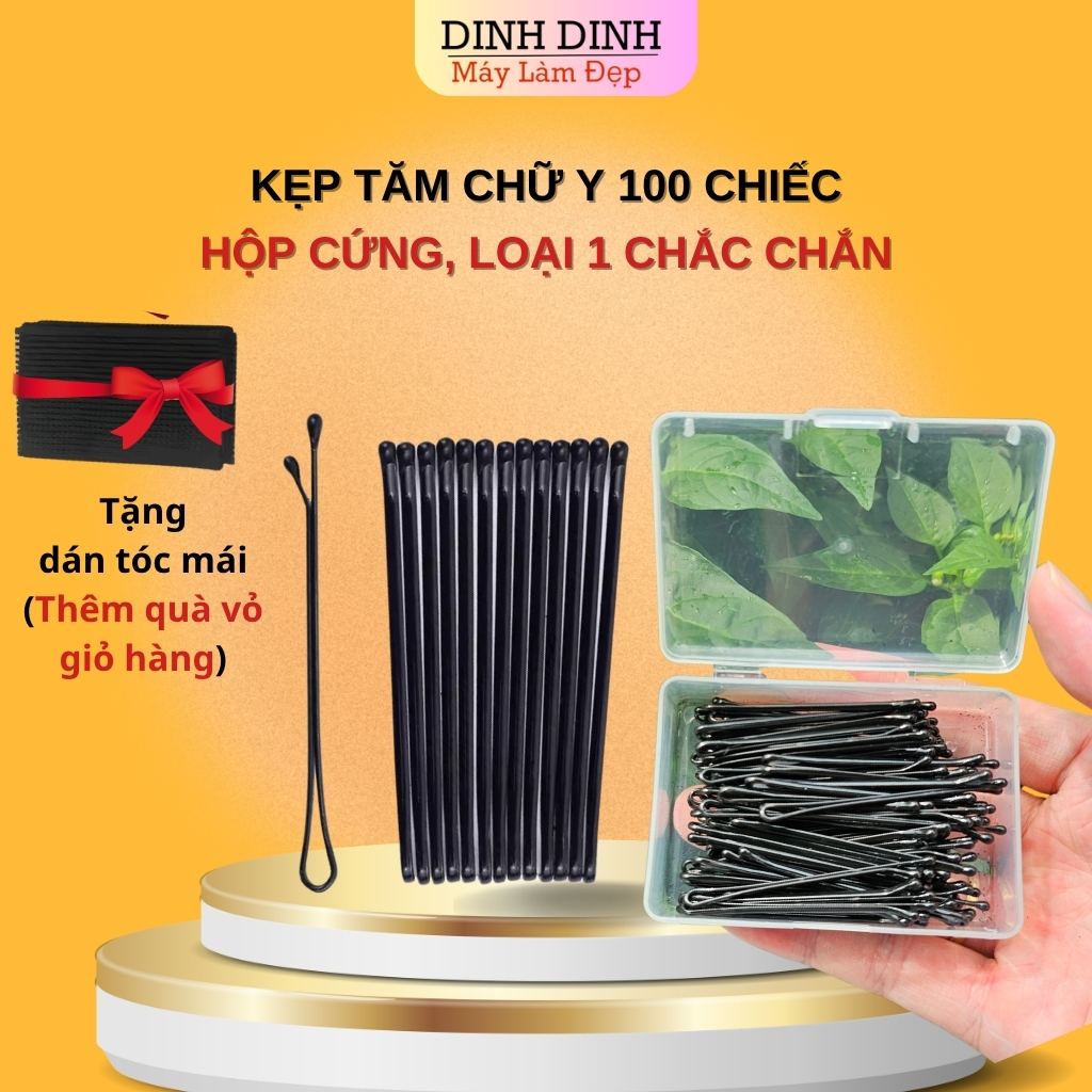 Kẹp tăm, kẹp ghim (hộp 100 cái) hộp cứng chữ Y, kẹp tăm đen ghim tóc kim loại Dinh Dinh máy làm đẹp