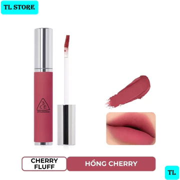 Son Kem 3CE Vỏ Bạc Hàn Quốc Màu #Hồng Cherry – 3CE Hazy Lip Clay #Cherry Fluff 4.0g và 1,5g